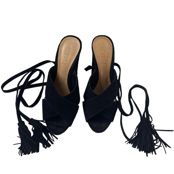 Shutz black suede Damila crisscross tie sandals - Picture 3 of 11